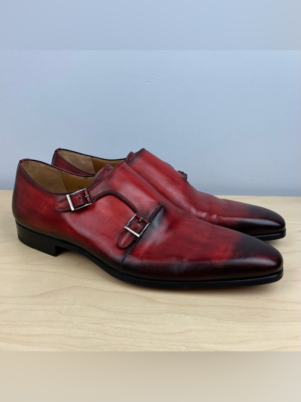 Magnanni Men’s Size 10.5 M Double Monk Strap Jamin Red Leather Dress Shoes Spain